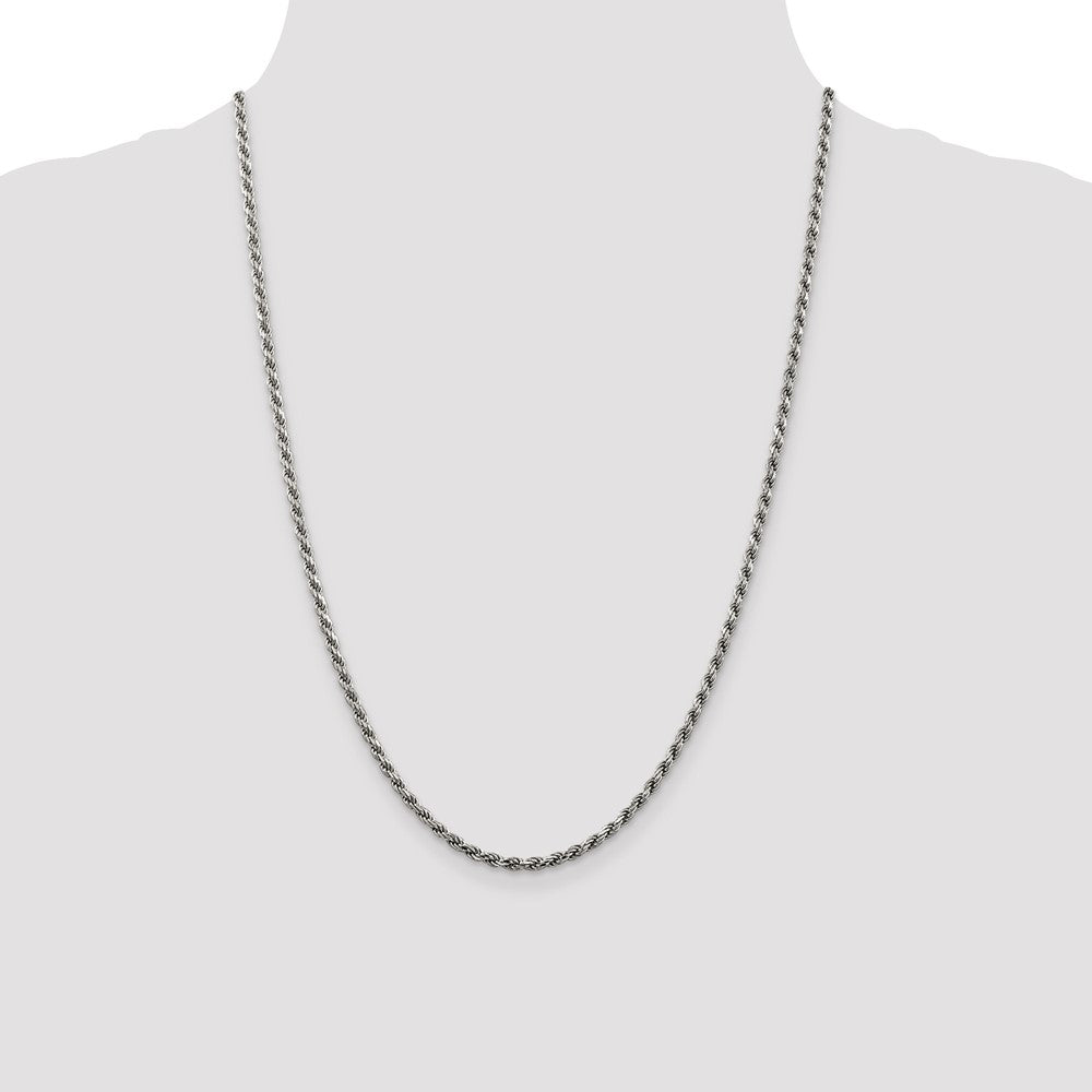 Sterling Silver Rhodium-plated 2.75mm Diamond-cut Rope Chain 24 Inches