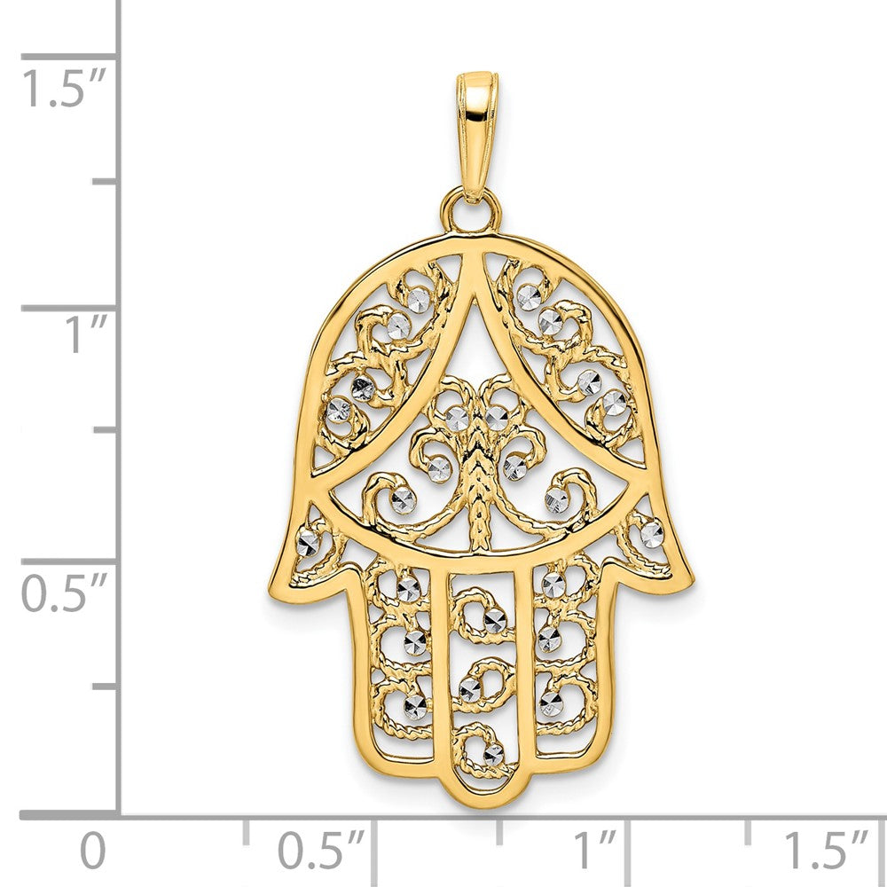 14k & White Rhodium D/C Filigree Hamsa Pendant