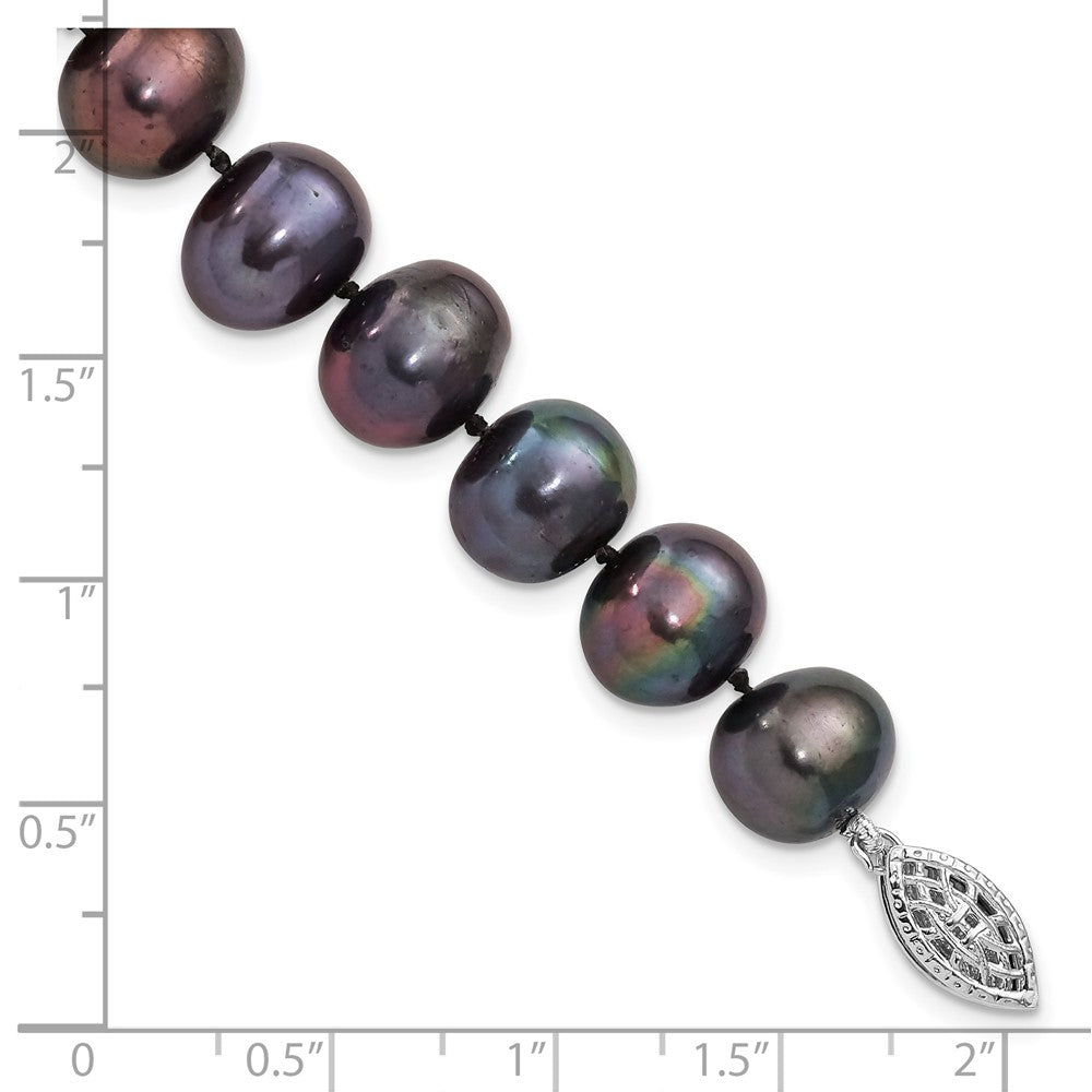 Sterling Silver Rhodium-plated 9-10mm Black Near-Round Freshwater Cultured Pearl 7.25 inch Bracelet 7.25 inches
