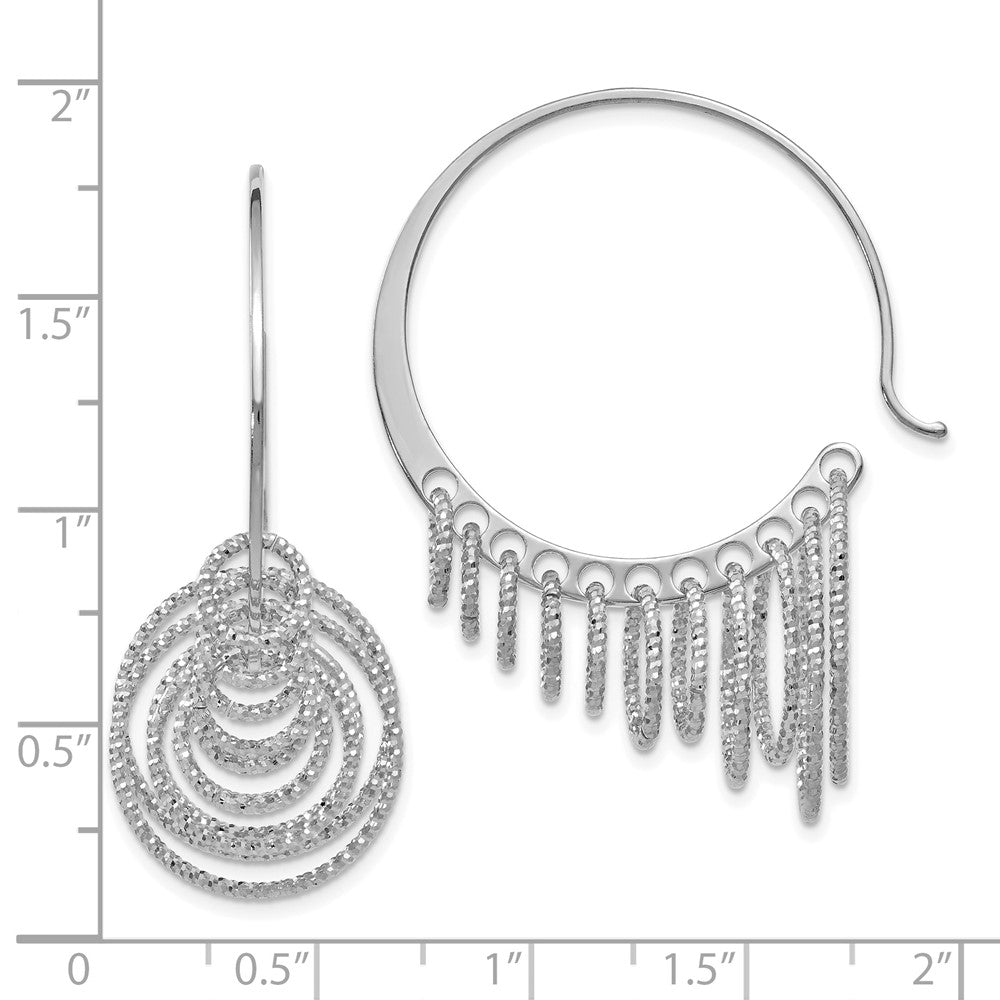 Sterling Silver RH-plated Polished and Laser-cut Hoop Earrings