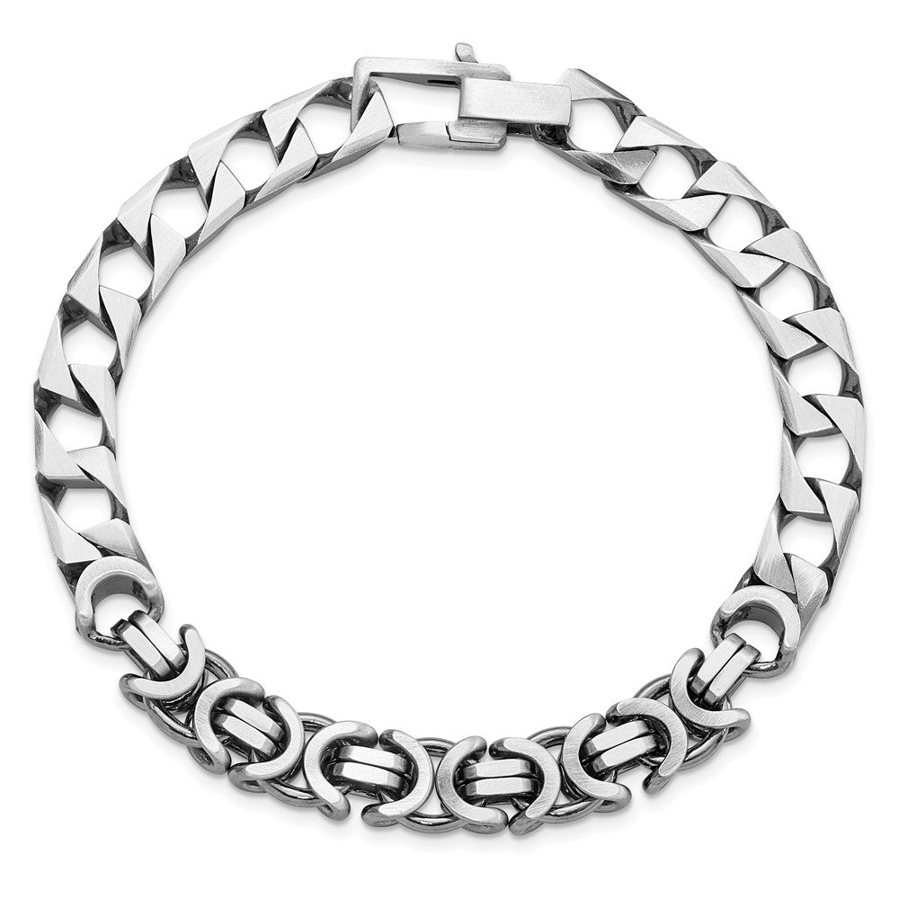 Sterling Silver Mens Antiqued Brushed Curb/Circles Bracelet 8.5 inches