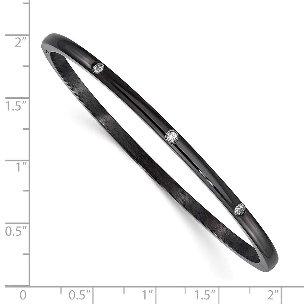 Stainless Steel Polished Black IP-plated w/CZ Bangle