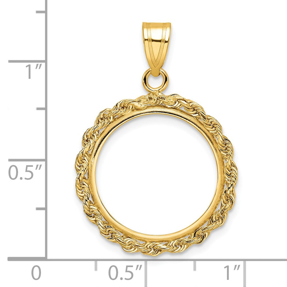 Wideband Distinguished Coin Jewelry 14k Polished Rope 17.8mm Prong Coin Bezel Pendant