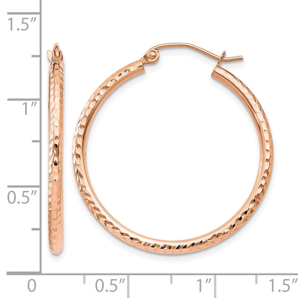 14k Rose Gold Diamond-cut Polished Hoop Earrings