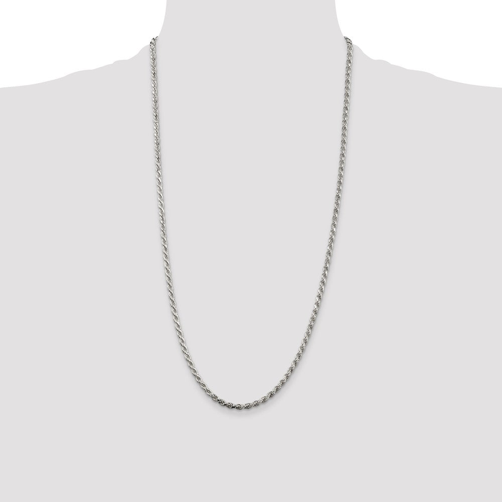 Sterling Silver Rhodium-plated 3.2mm Diamond-cut Rope Chain 28 Inches