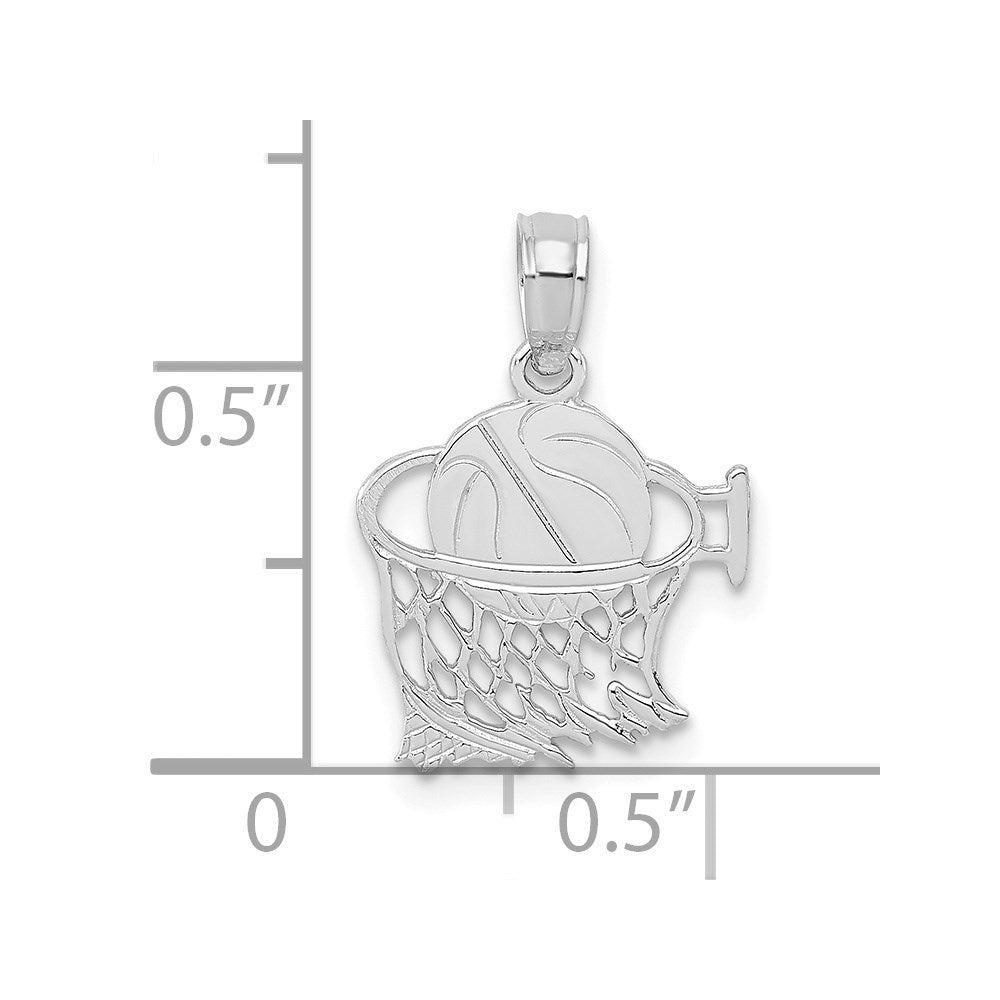 14K White Gold Basketball in Net Pendant