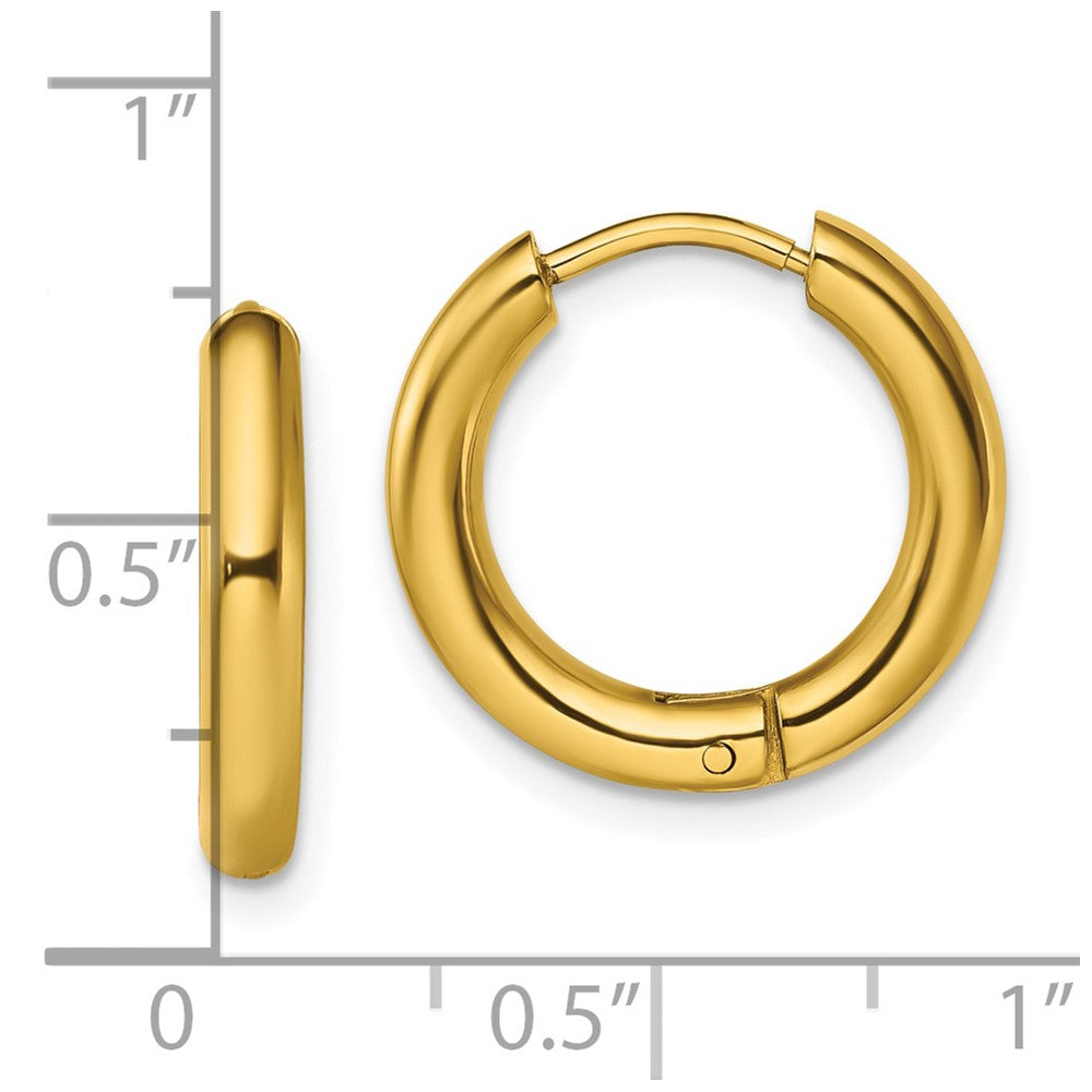 Stainless Steel Polished Yellow IP-plated 3mm Hinged Hoop Earrings