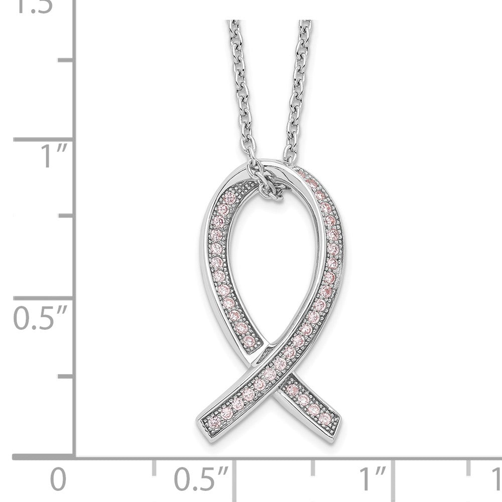Brilliant Embers Sterling Silver Rhodium-plated 38 Stone 18 inch Micro Pav‚ Pink CZ Awareness Ribbon Necklace with 2 Inch Extender 18 Inches