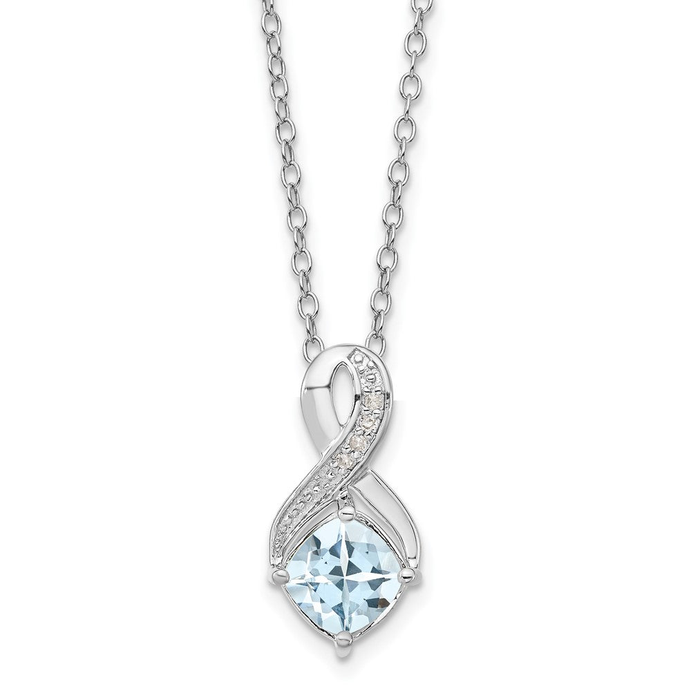 Sterling Silver Aquamarine & Diamond Necklace