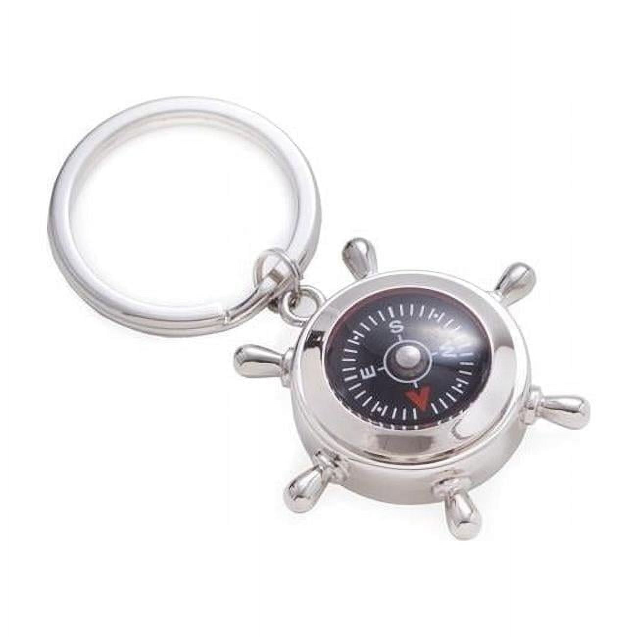 Bey-Berk International BB210 Nickel Plated Key Ring with Compass & Ships Wheel Design, Silver