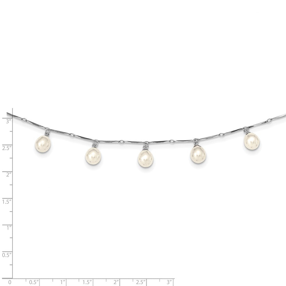 Sterling Silver Rhodium-plated 7-8mm White Teardrop Freshwater Cultured Pearl 7-Station 17.5 inch Necklace 17.5 Inches