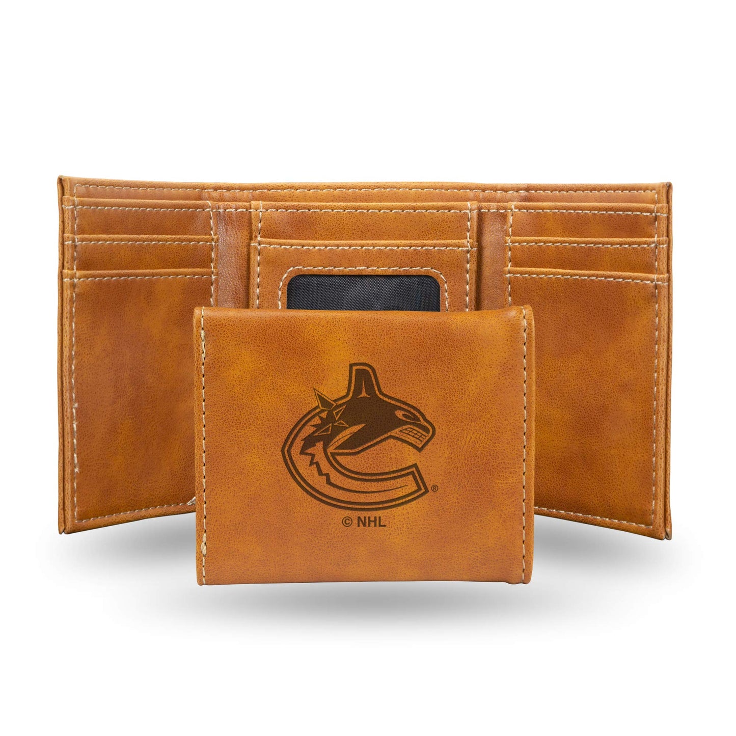 Hockey Rico Industries Vancouver Canucks Brown Laser Engraved Trifold Laser Engraved Tri-Fold Wallet - Men's Accessory