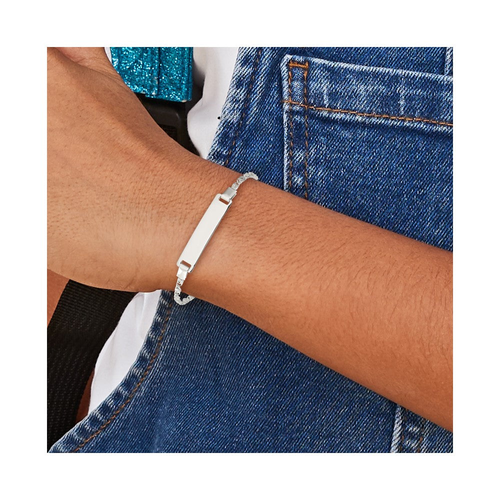 Sterling Silver Polished Engraveable Children's ID Bracelet 6 inches
