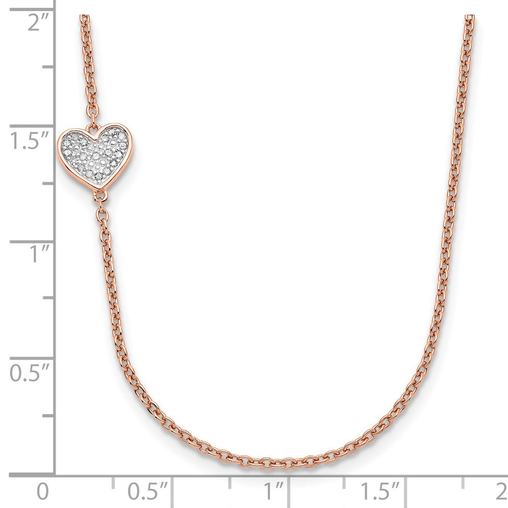 Sterling Silver Rose-tone and Diamond Sideways Heart Necklace