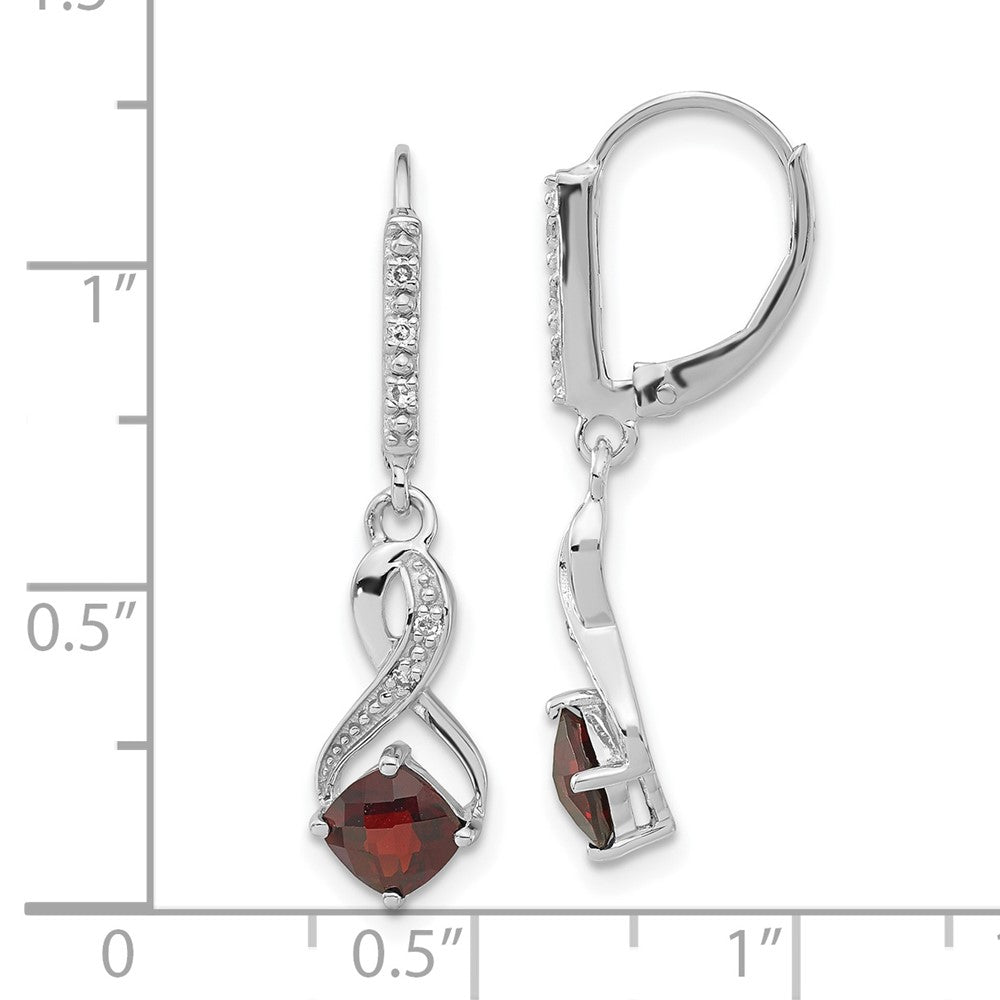 Sterling Silver Garnet & Diamond Leverback Dangle Earrings