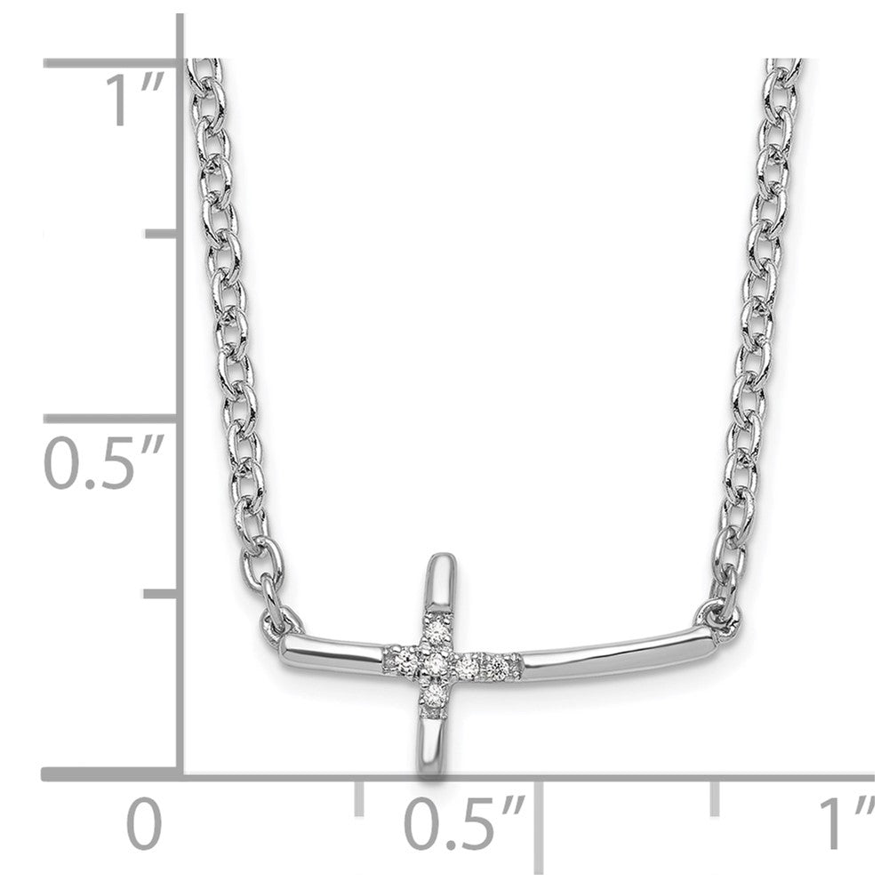 White Ice Sterling Silver Rhodium-plated 18 Inch Diamond Sideways Cross Necklace 18 Inches