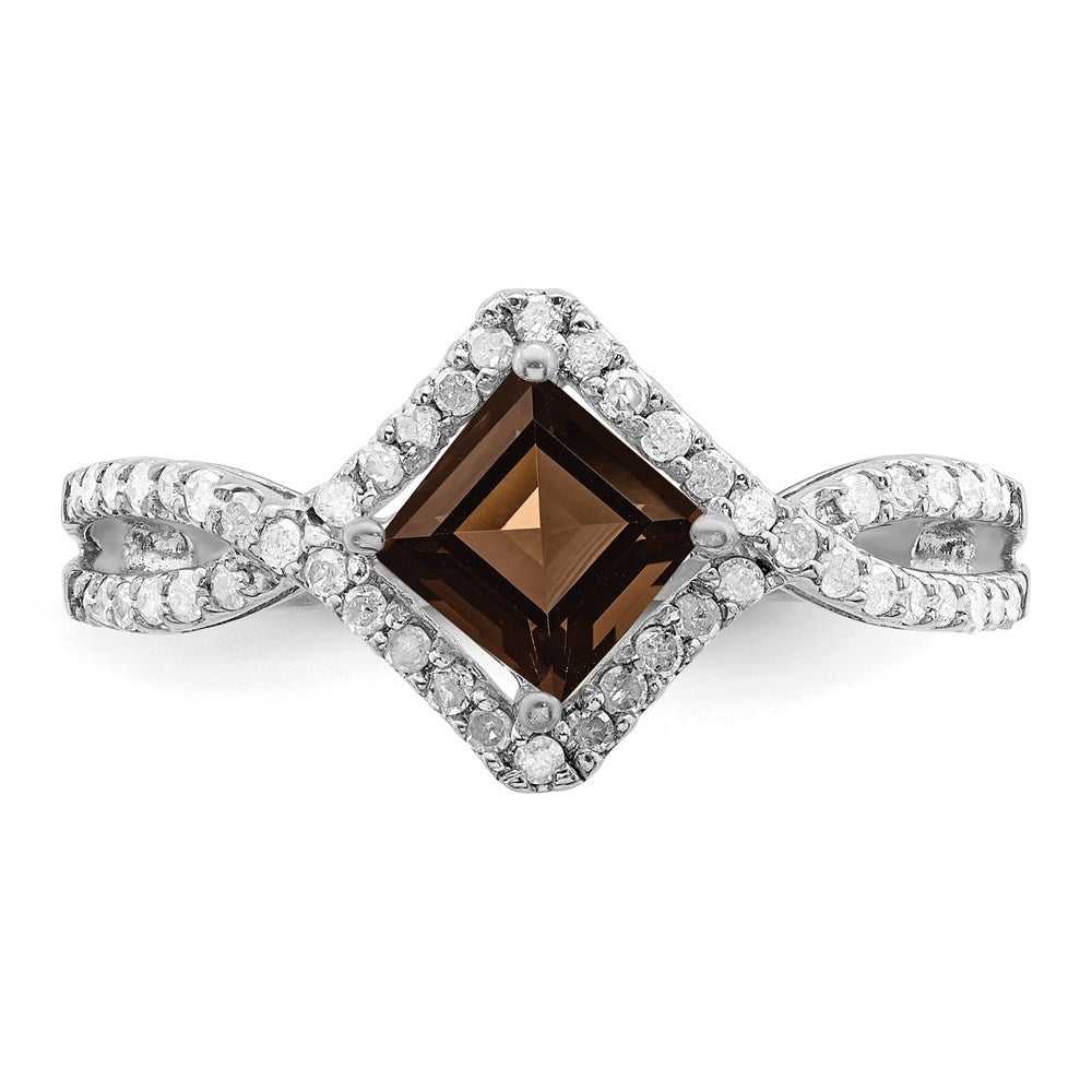Sterling Silver Rhodium Smoky Quartz & Diam. Ring
