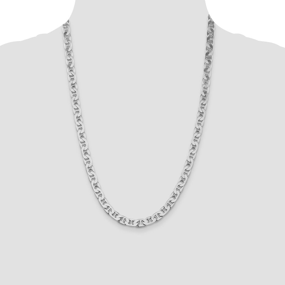 Sterling Silver Rhodium-plated 6.5mm Flat Anchor Chain 24 Inches