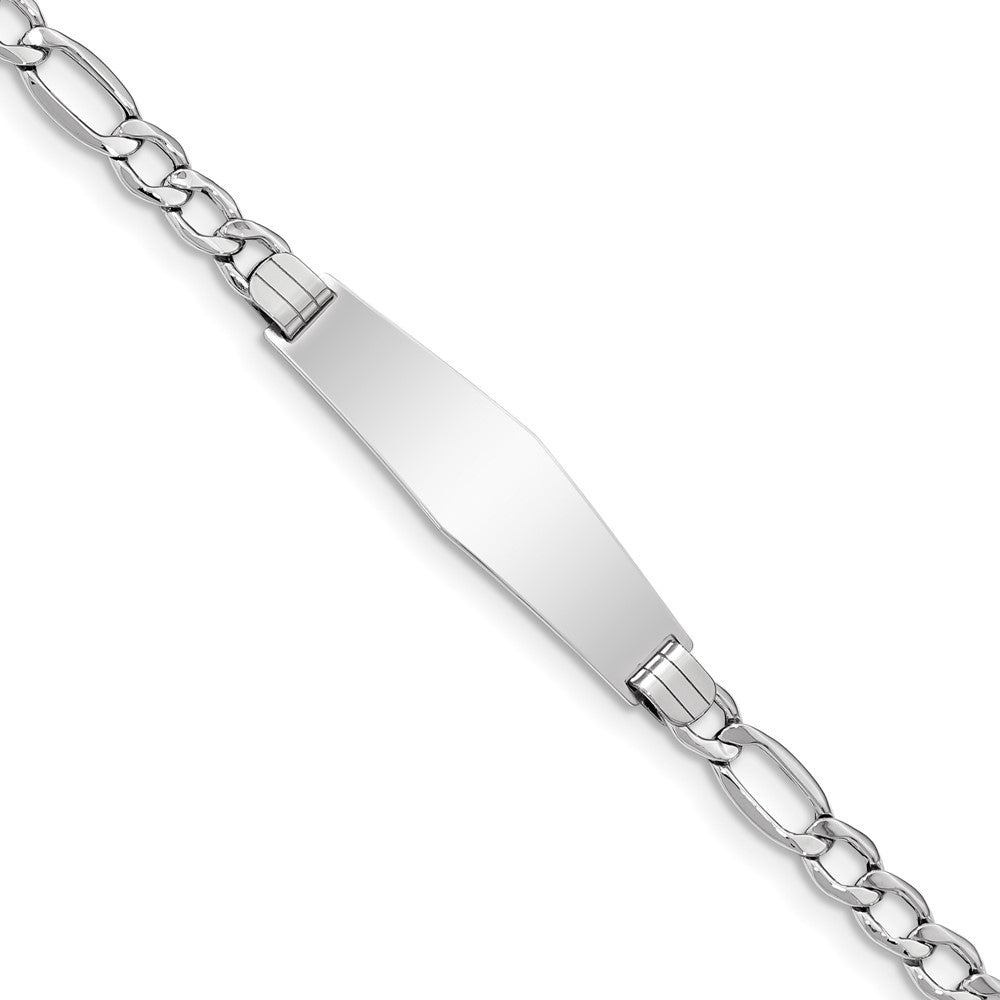 14K WG Polished Semi-Solid Soft Diamond Shape Figaro ID Bracelet 8 inches