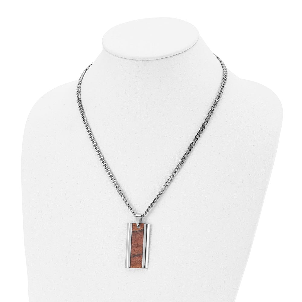 Stainless Steel Polished Koa Wood Inlay Enameled 20in Necklace