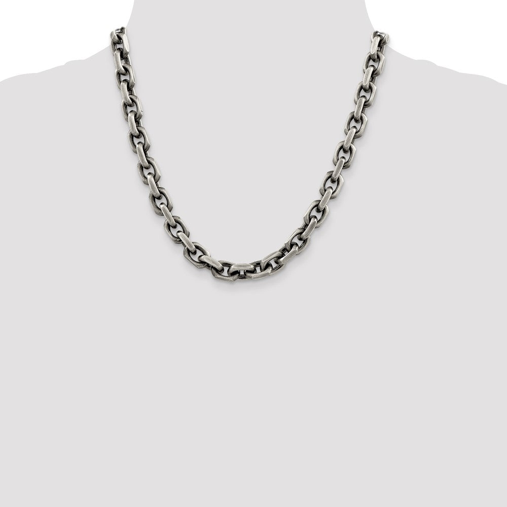 Sterling Silver Antiqued 8.6mm D/C Elongated Open Link Chain 20 Inches