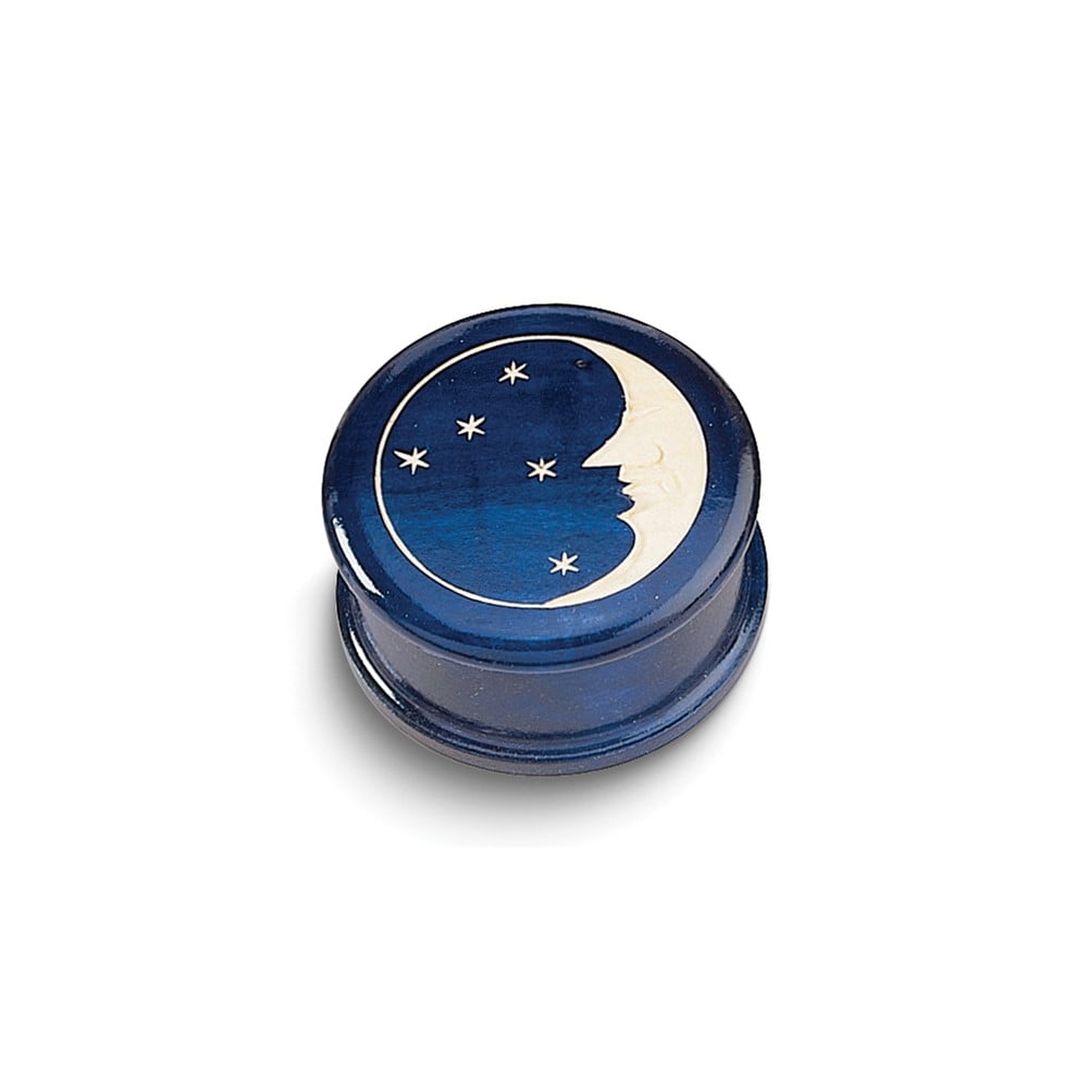 Handcrafted Solid Wood Moon and Stars Carved Round Blue Keepsake Box QGM16170