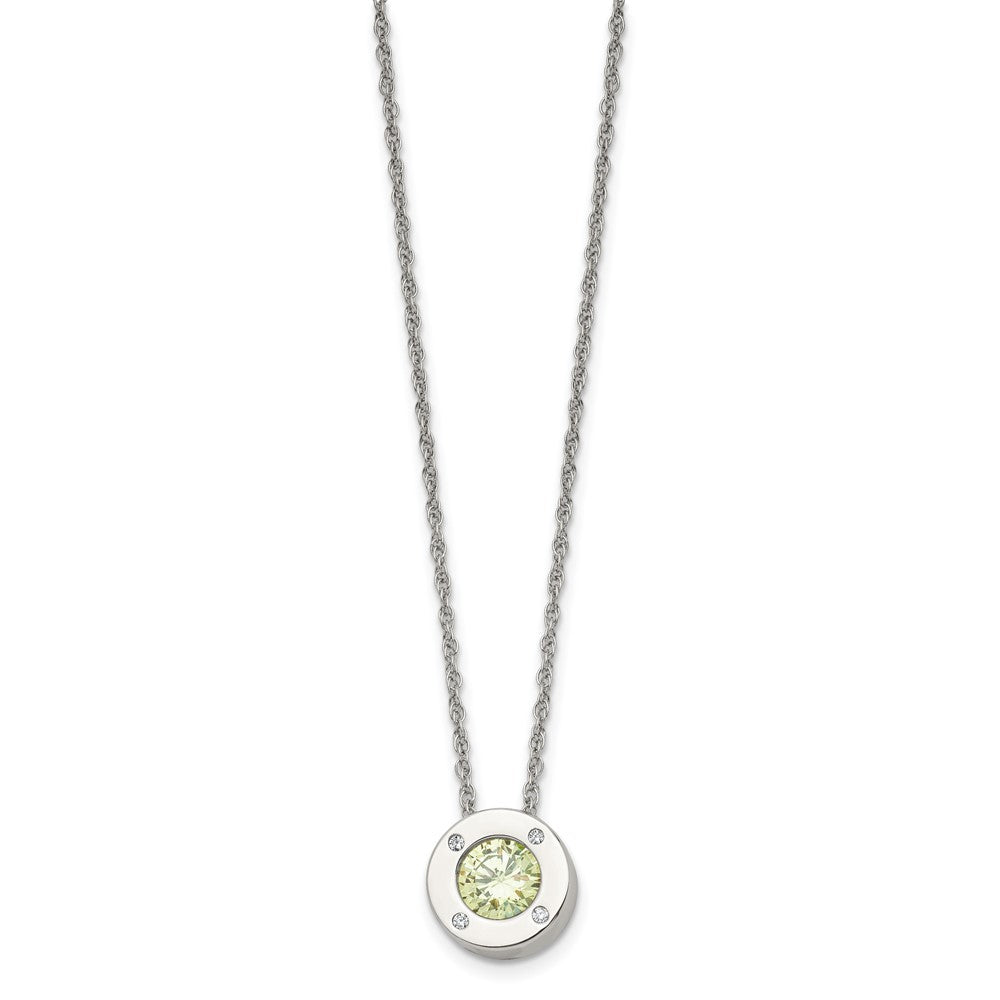 Stainless Steel Polished CZ August Birthstone 20in Necklace