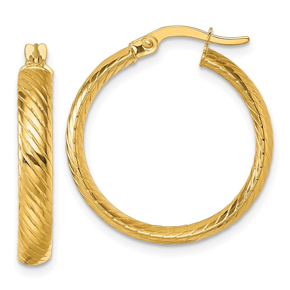10K Polished 3.80 x 23mm Twist Textured Tube Hoop Earrings