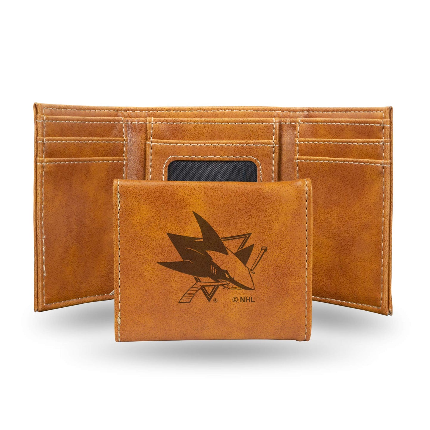 San Jose Sharks Brown Laser Engraved Tri-Fold Wallet - Men's Accessory