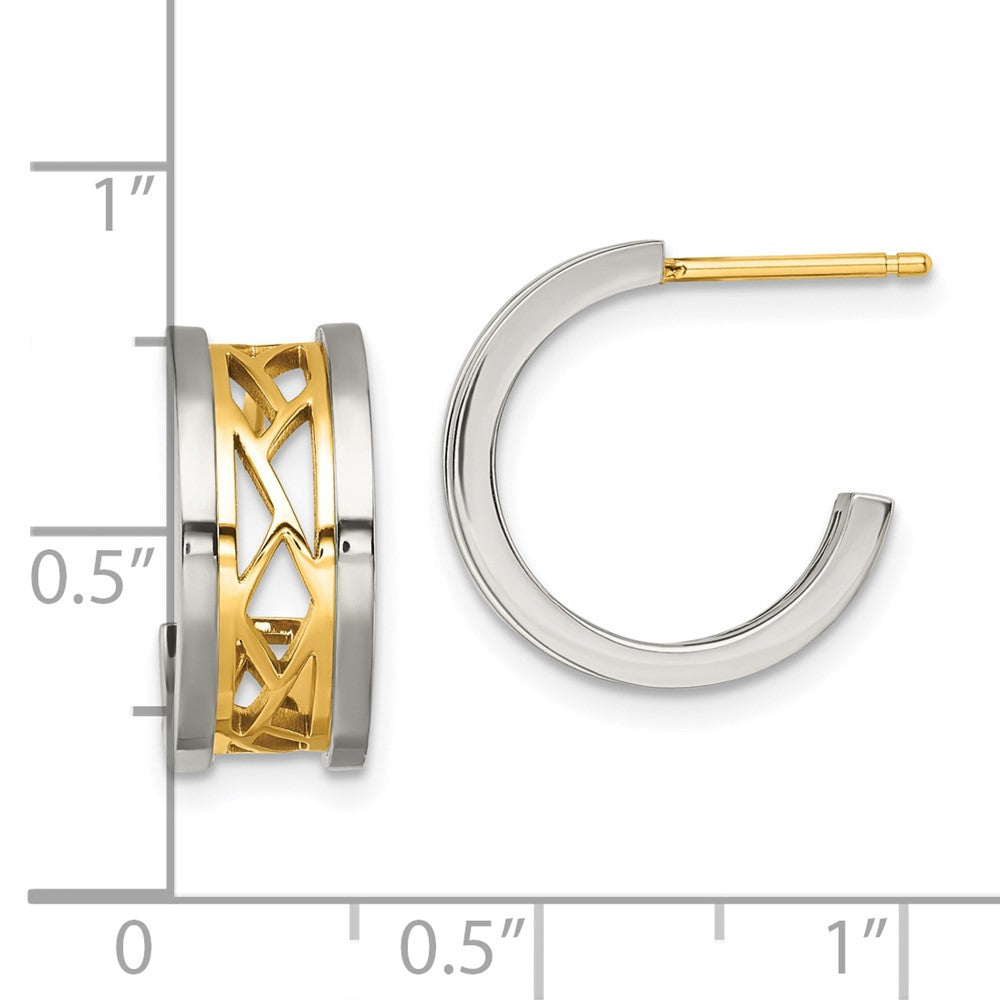 Stainless Steel Polished Yellow IP-plated Post J Hoop Earrings