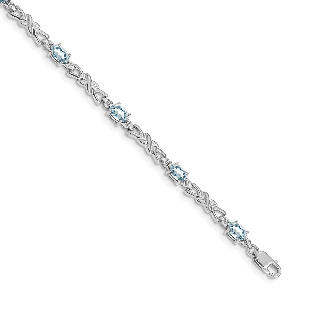 14k White Gold Diamond and Aquamarine Bracelet 7.5 inches