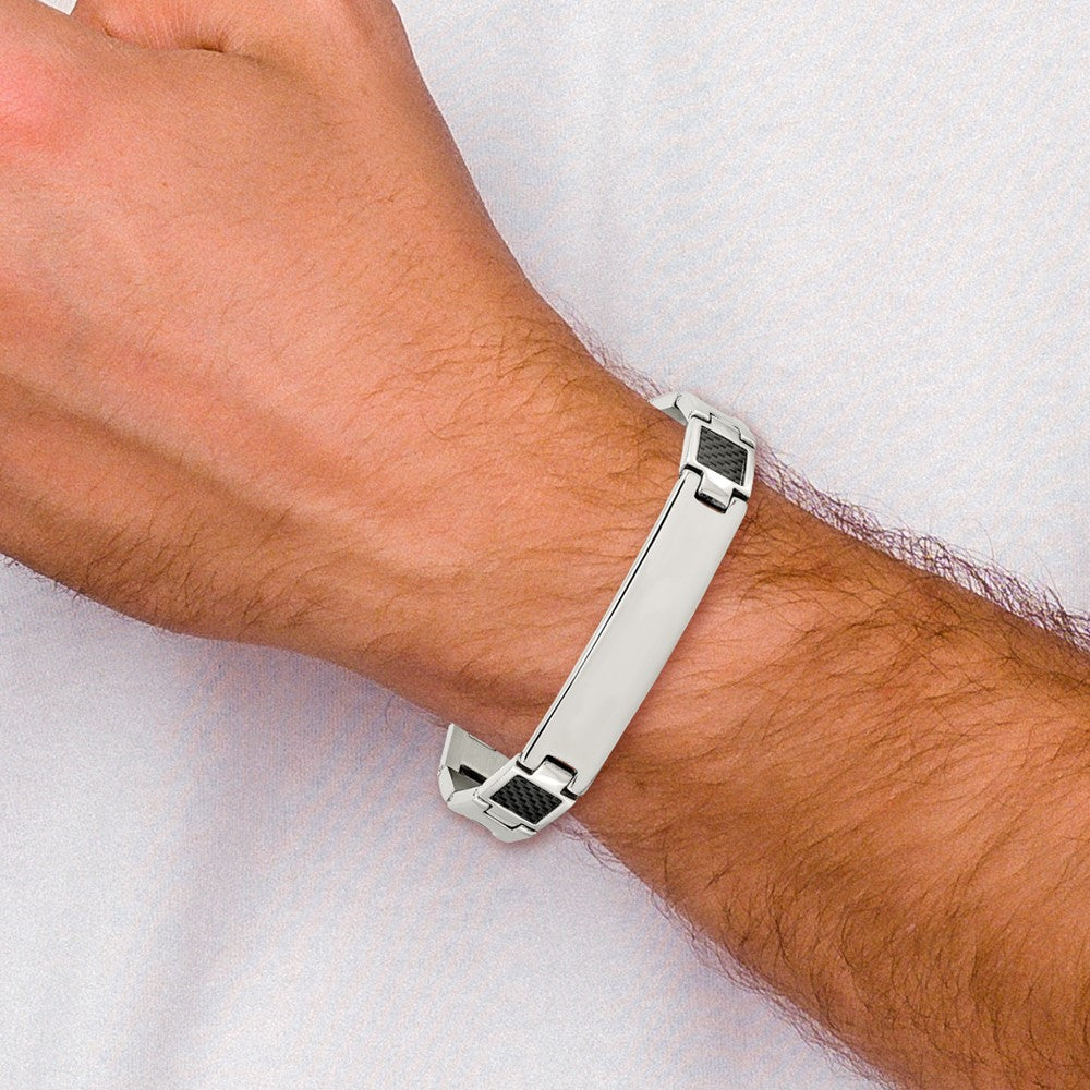 Stainless Steel Polished Black Carbon Fiber Inlay 8.5in Bracelet 8.5 inches