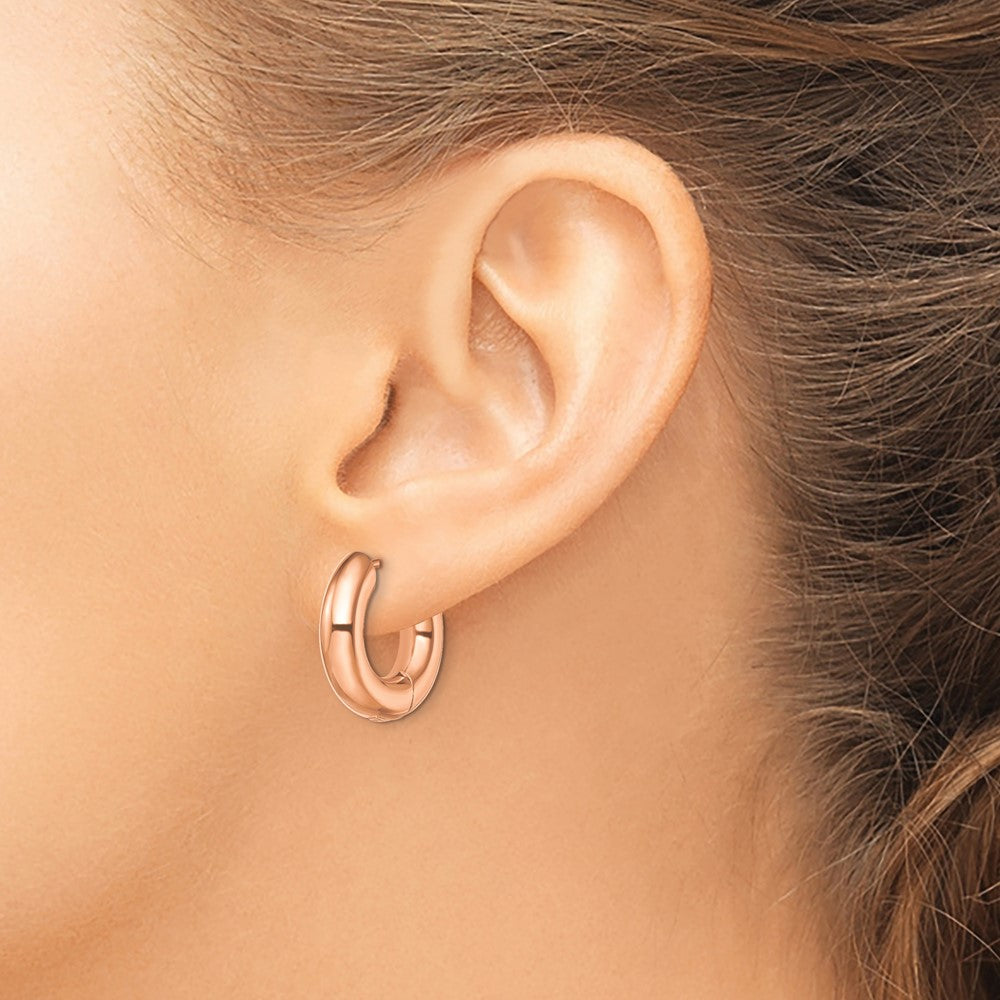 Stainless Steel Polished Rose IP-plated 5mm Hinged Hoop Earrings
