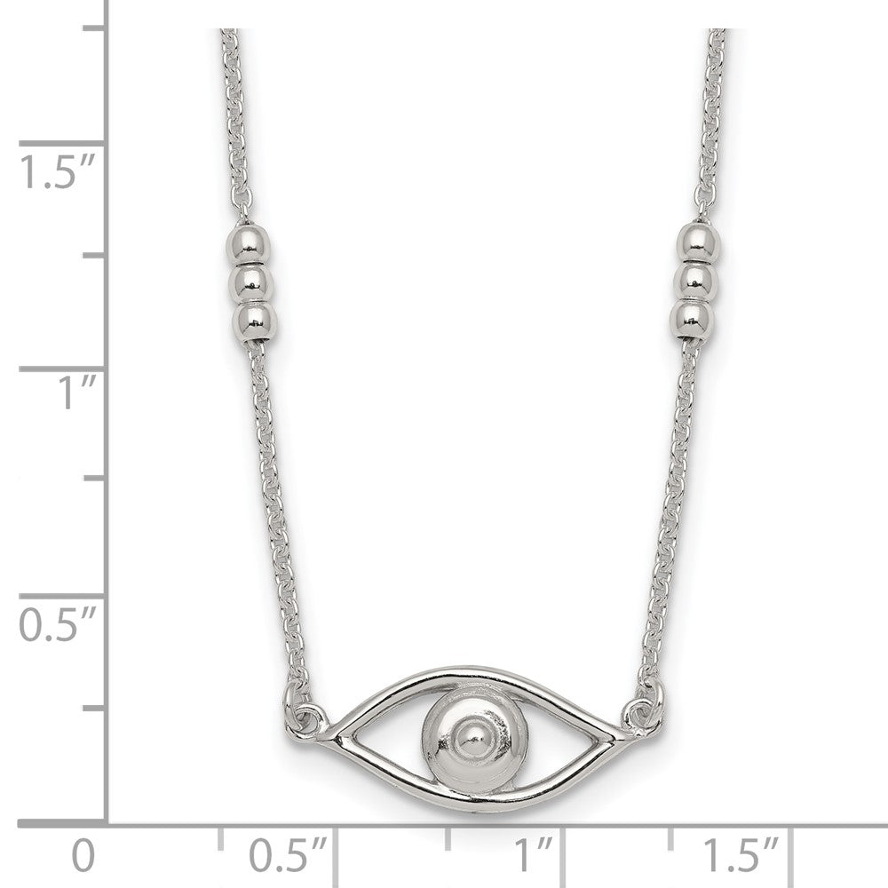 Sterling Silver Polished and Beaded Evil Eye 16.5 inch with 1 inch Extension Necklace