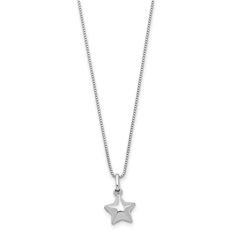 Sterling Silver Rhodium-plated Polished 3-D Puffed Star 14 inch Necklace with Pink Gift Pouch