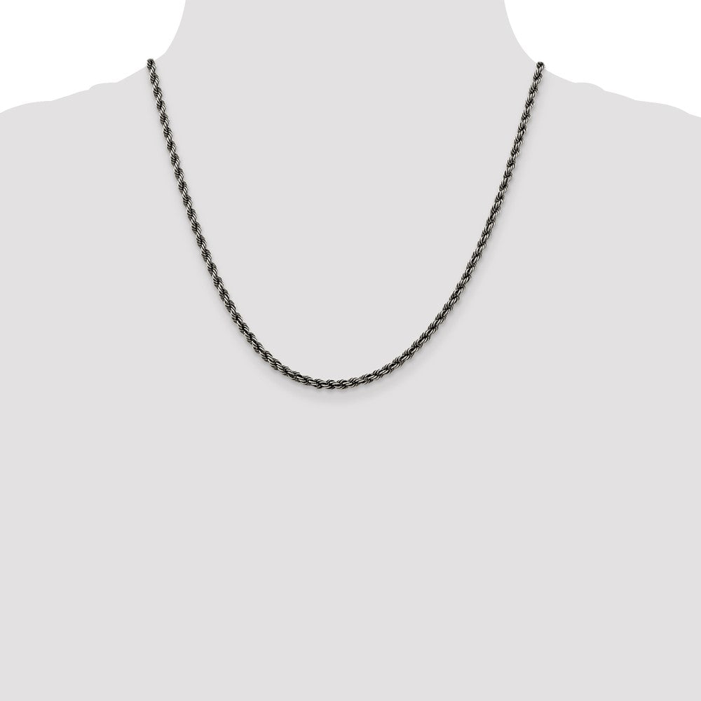 Sterling Silver Ruthenium-plated 3.4mm Rope Chain 20 Inches