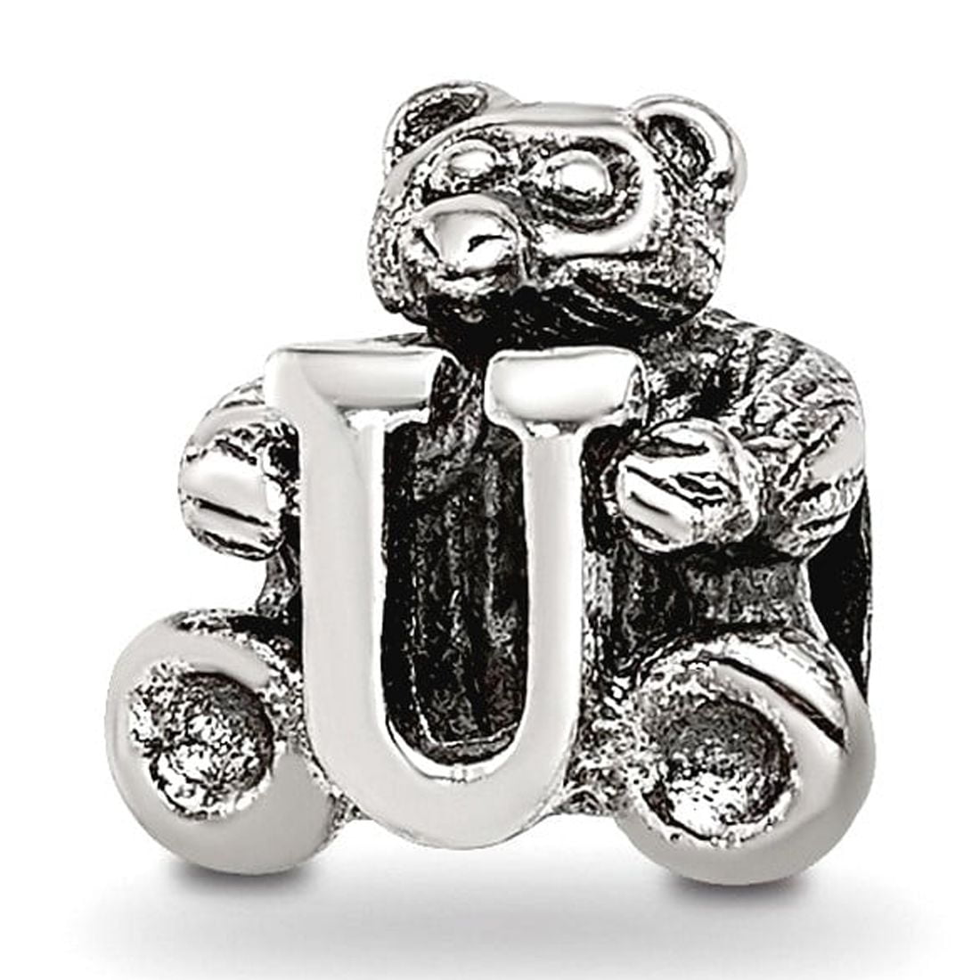 925 Sterling Silver Artisan Oxidized Reflections Letter Name Personalized Monogram Initial U Bead Charm 7.27x7.27mm Wide