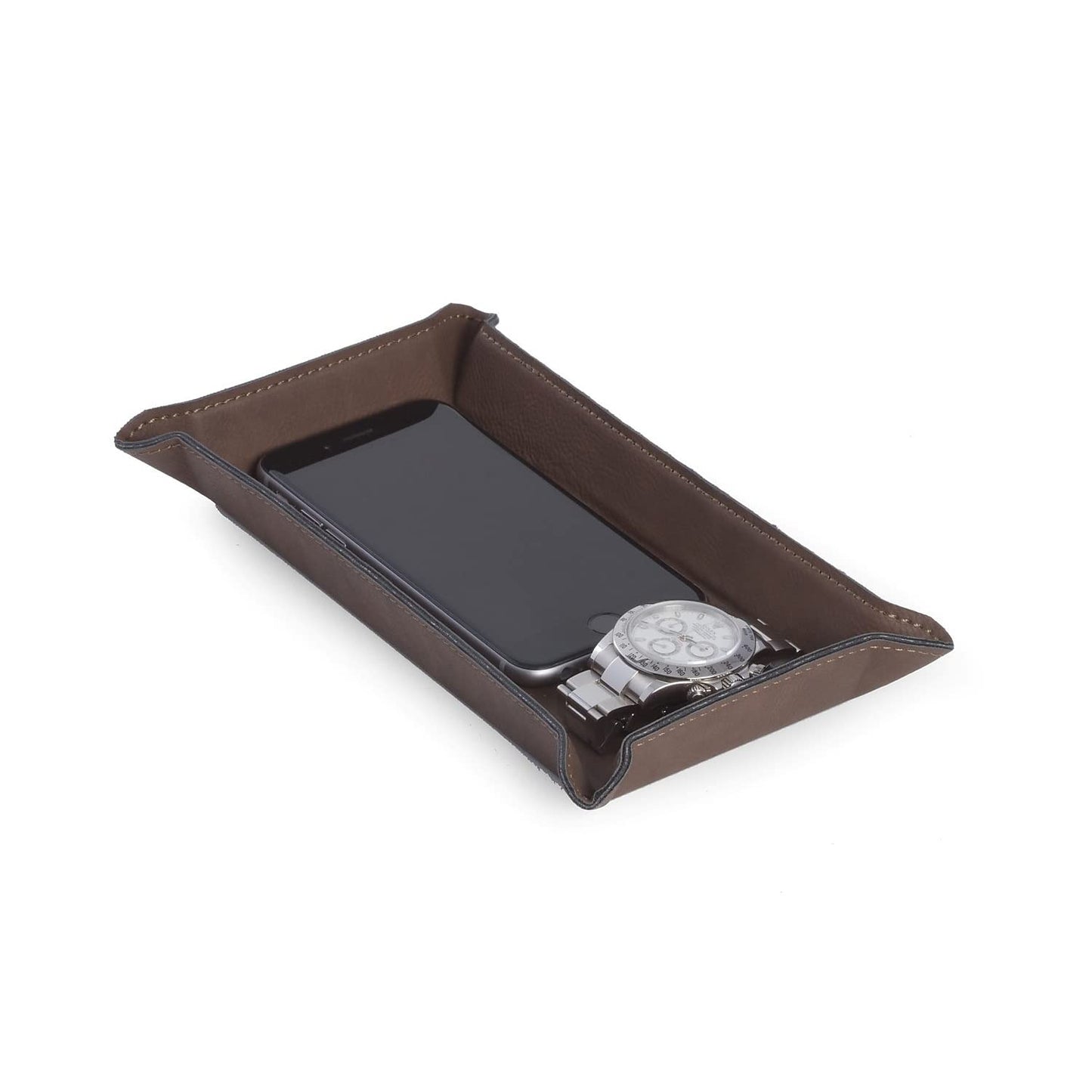 Bey-Berk International UC101N Rustic Leatherette Rectangular Valet Tray, Brown
