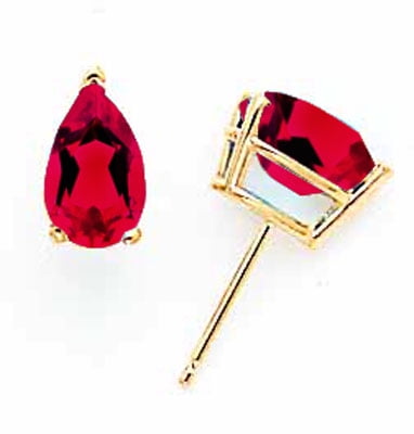 14k Yellow Gold 8x5mm Pear Ruby Stud Earrings