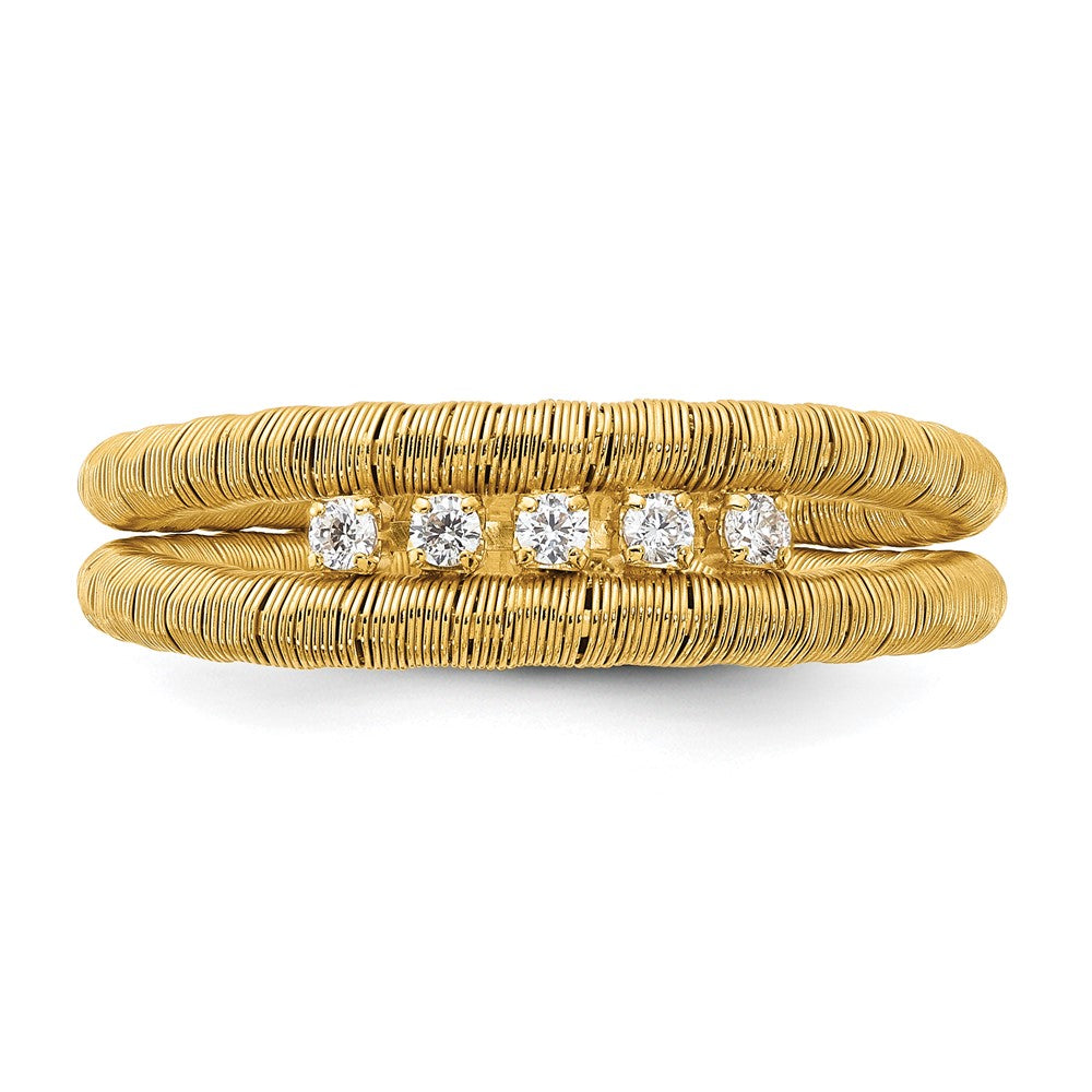 Sterling Silver Gold-plated CZ Wire Wrapped 2 Row Size 10 Ring