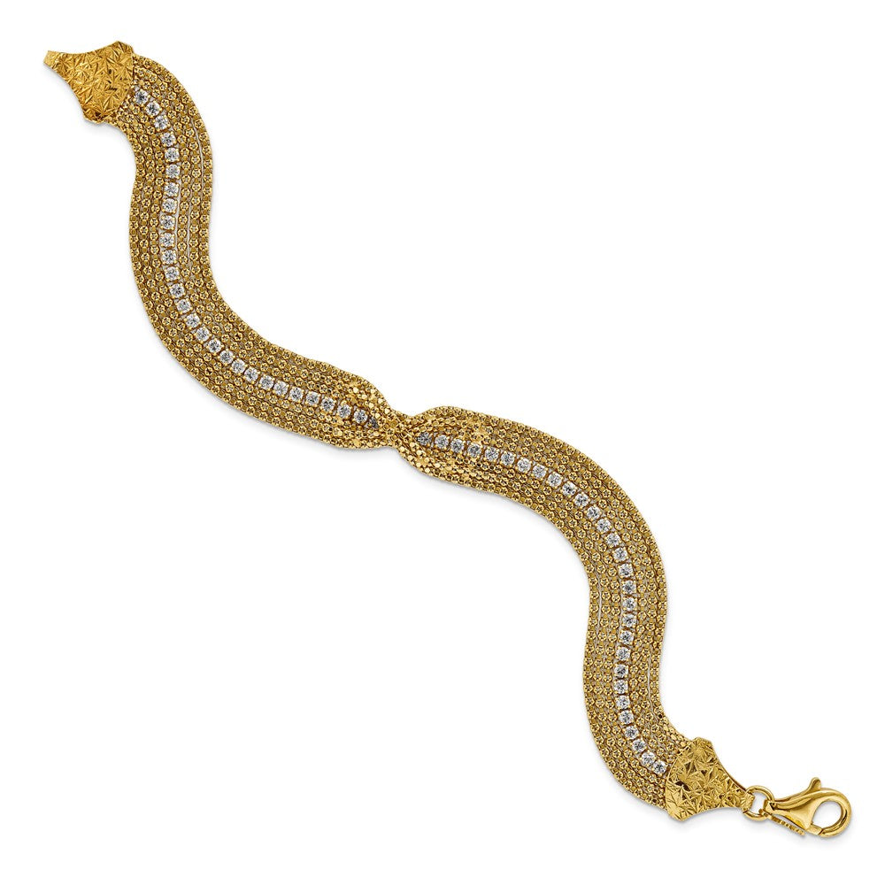 Sterling Silver Yellow tone Multirow Chain w/Center Crystal Bracelet