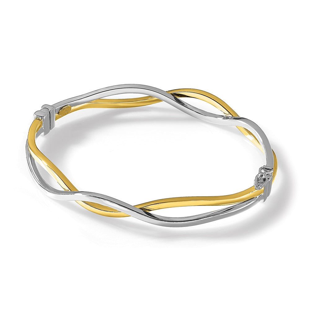 10K w/ White Rhodium Polished Twisted Bangle Bracelet 7 inches