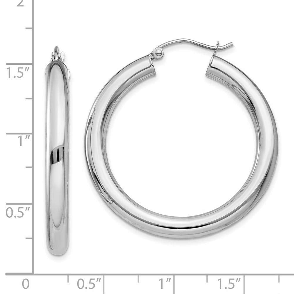 10K White Gold Polished 4mm Tube Hoop Earrings