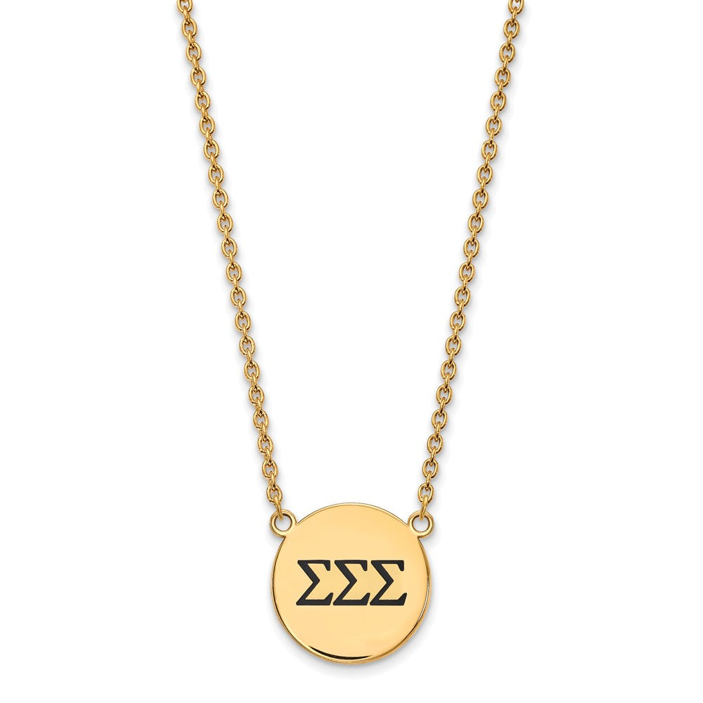 Sterling Silver Gold-plated LogoArt Sigma Sigma Sigma Sorority Greek Letters Large Black Enamel Pendant 18 inch Necklace