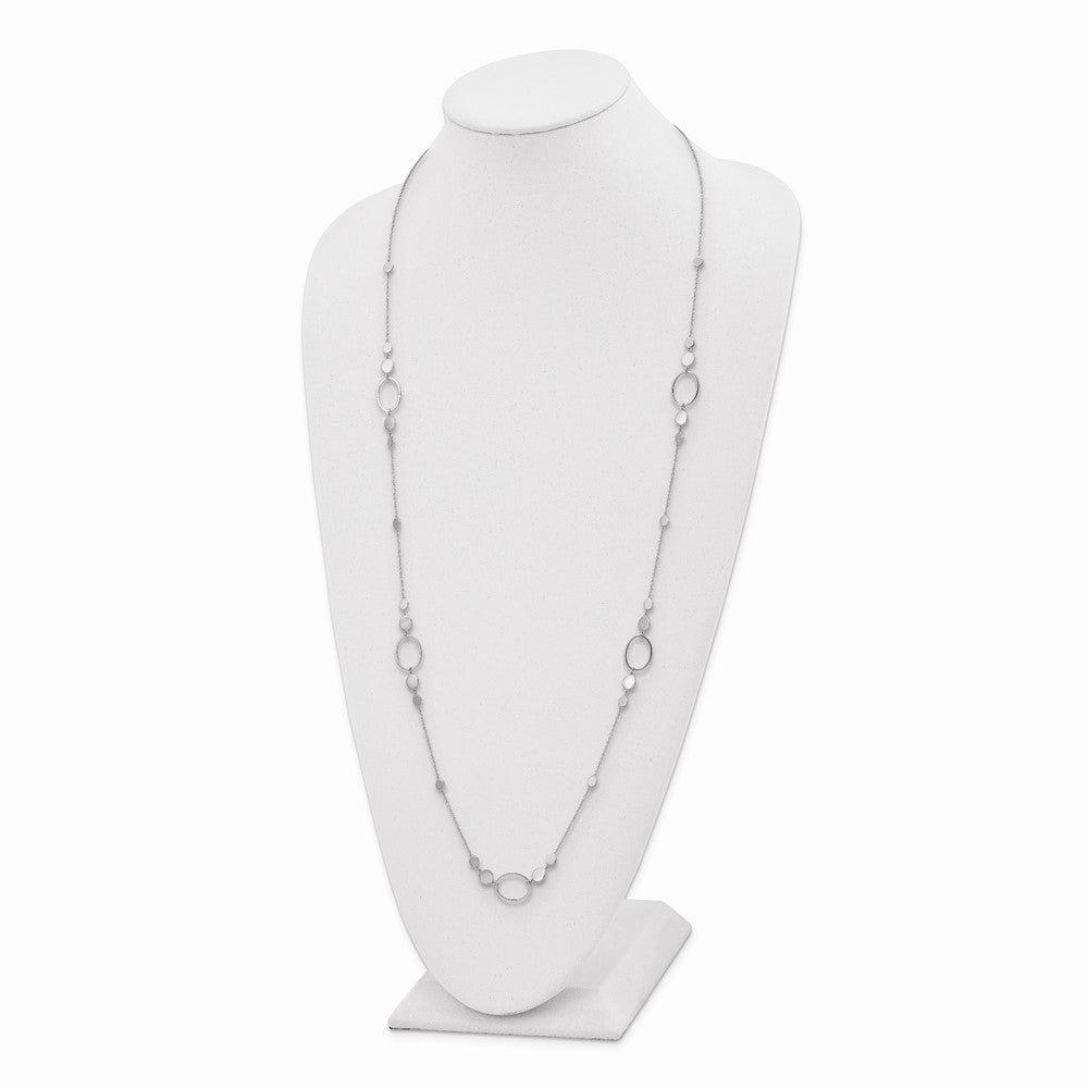Sterling Silver Rhodium-plated Polished Ovals and Discs Necklace 36 Inches