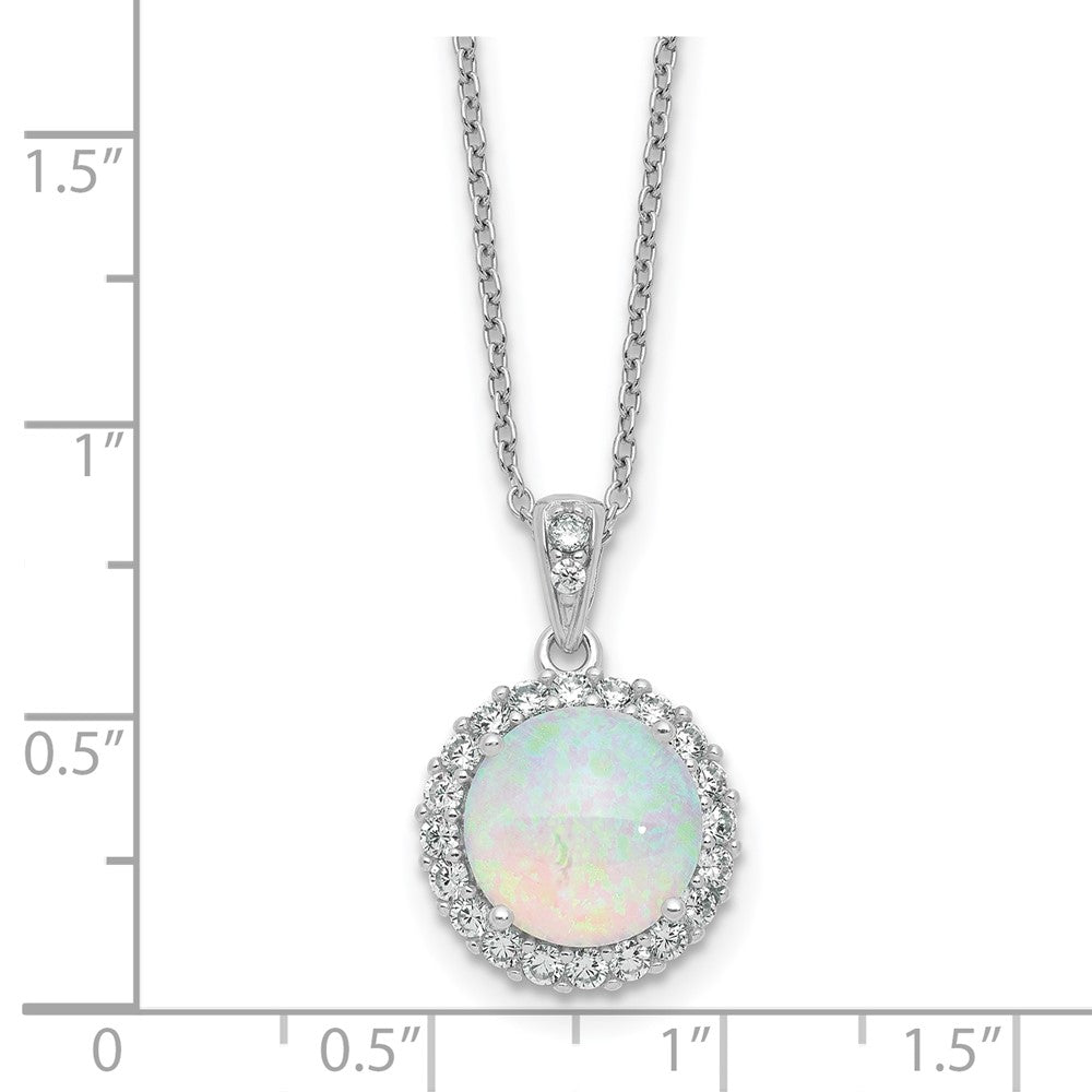 Cheryl M Sterling Silver Rhodium-plated Polished Lab Created Opal and CZ Halo Circle 16 Inch with 2 Inch Extension Necklace
