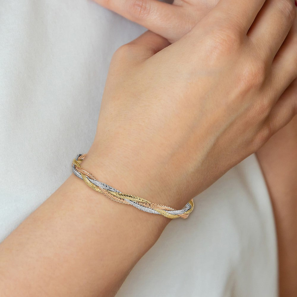 14k w/ Wht Rhodium and Rose Gold-plating Stretch Bracelet 7.5 inches