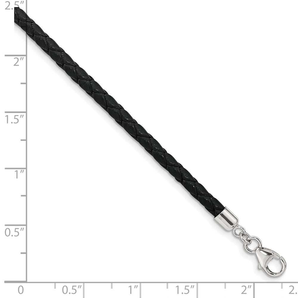 SS Reflections Black Leather Rh-plated 14in w/2in ext Choker/Wrap Bracelet 14 inches