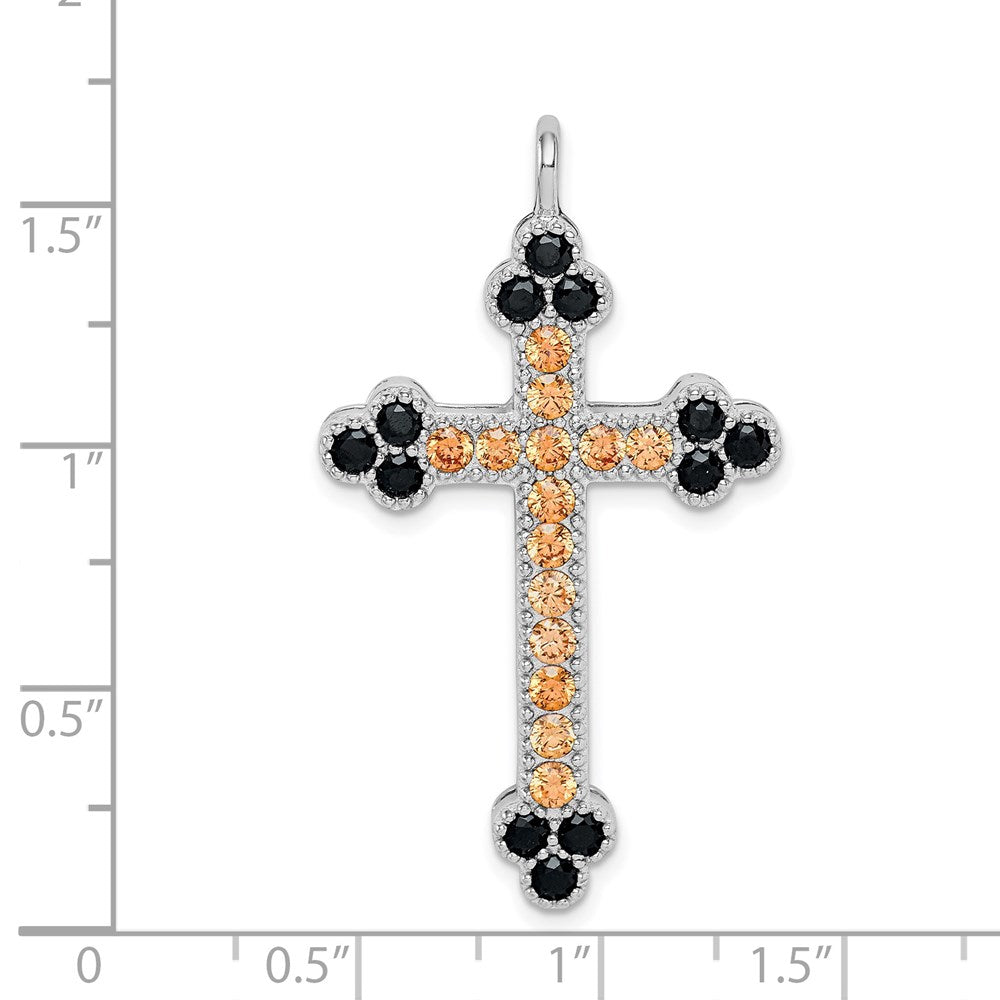 Sterling Silver Rhodium-plated Multi-color Crystal Budded Cross