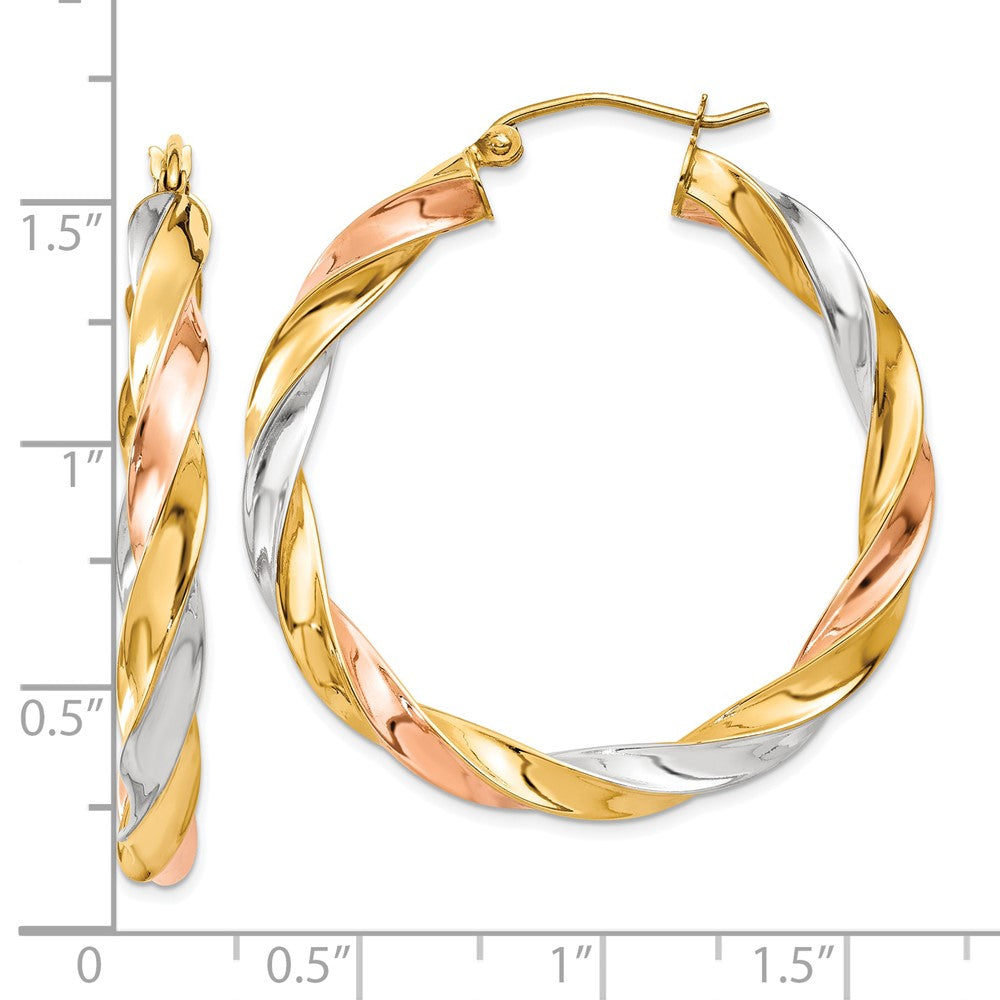 10k Tri-color Light Twisted Hoop Earrings